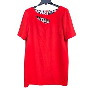 Tahari Red Cutout Shift Mini Dress Polka Dot Lining Short Sleeve Size 16